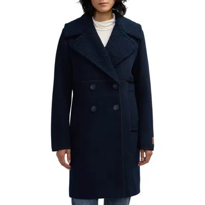 Scotch & Soda Runa Faux Shearling Collar Peacoat In Black