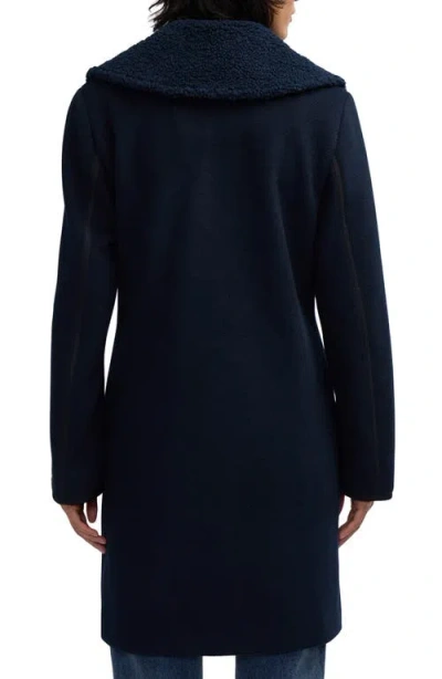 Scotch & Soda Runa Faux Shearling Collar Peacoat In Black