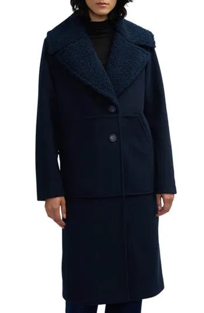 Scotch & Soda Alida Faux Shearling Collar Overcoat In Black