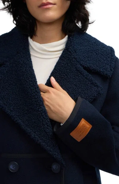 Scotch & Soda Runa Faux Shearling Collar Peacoat In Black