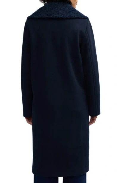 Scotch & Soda Alida Faux Shearling Collar Overcoat In Black