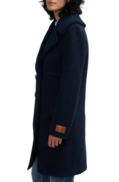 Scotch & Soda Runa Faux Shearling Collar Peacoat In Black