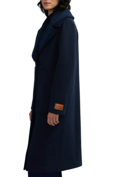 Scotch & Soda Alida Faux Shearling Collar Overcoat In Black