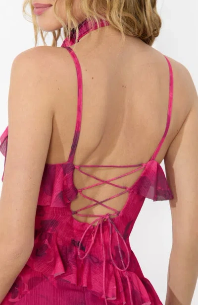 Alice And Olivia Nelia High-low Ruffle Wrap Maxi Dress With Detachable Scarf In Pink