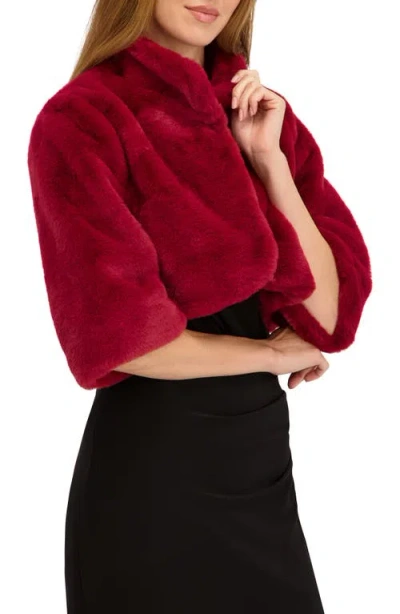 Laundry By Shelli Segal Mock Neck Faux Fur Shrug In Red