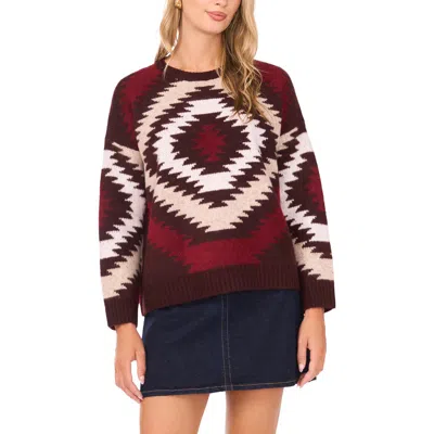 Vince Camuto Geo Pattern Drop Shoulder Sweater In Red