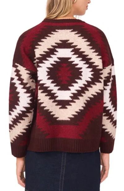 Vince Camuto Geo Pattern Drop Shoulder Sweater In Red