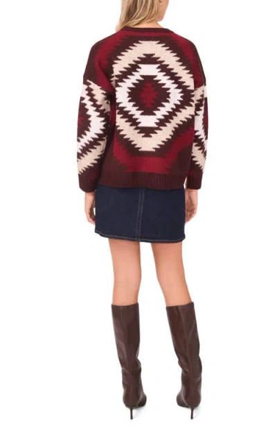 Vince Camuto Geo Pattern Drop Shoulder Sweater In Red