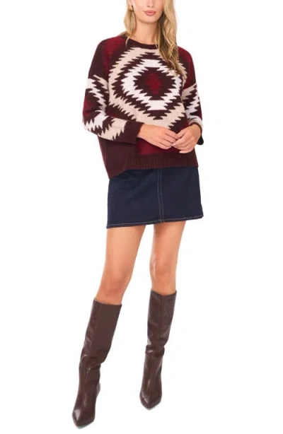 Vince Camuto Geo Pattern Drop Shoulder Sweater In Red