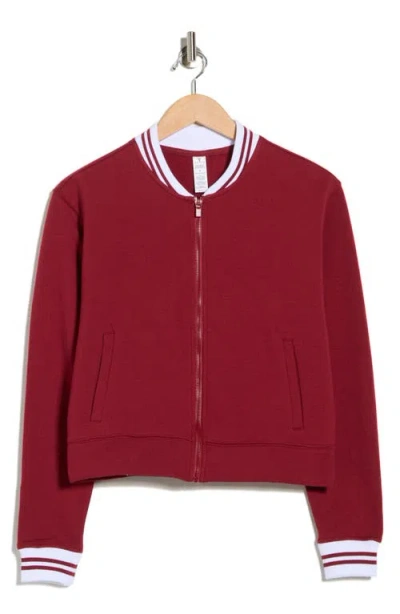 Yogalicious Cloud Plush Prime League Bomber Jacket In Red