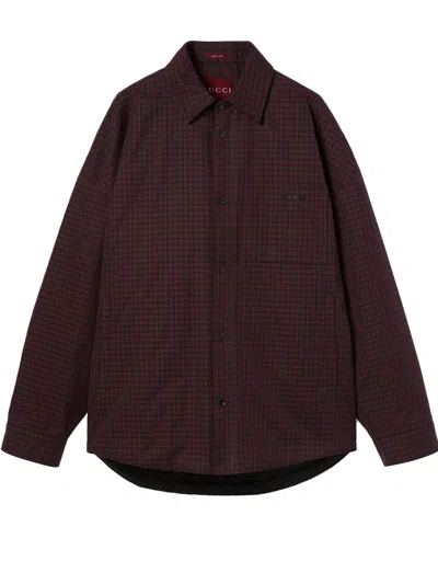 Gucci Padded Jacket Featuring Gingham Pattern In Brown