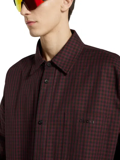 Gucci Padded Jacket Featuring Gingham Pattern In Brown