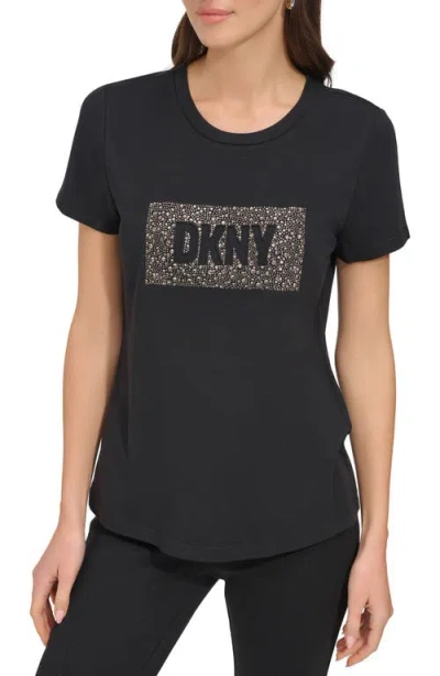 Dkny Women's Studded-logo Crewneck Short-sleeve Top In Black