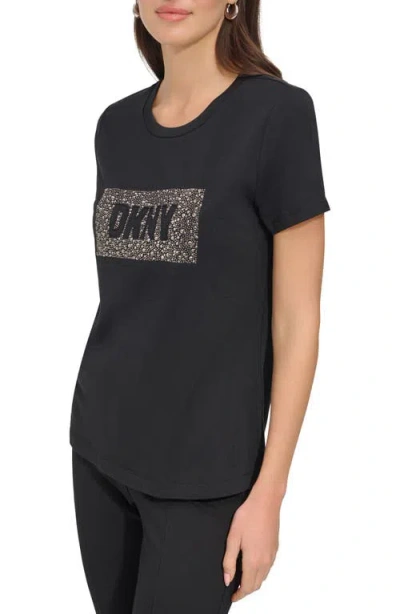 Dkny Women's Studded-logo Crewneck Short-sleeve Top In Black