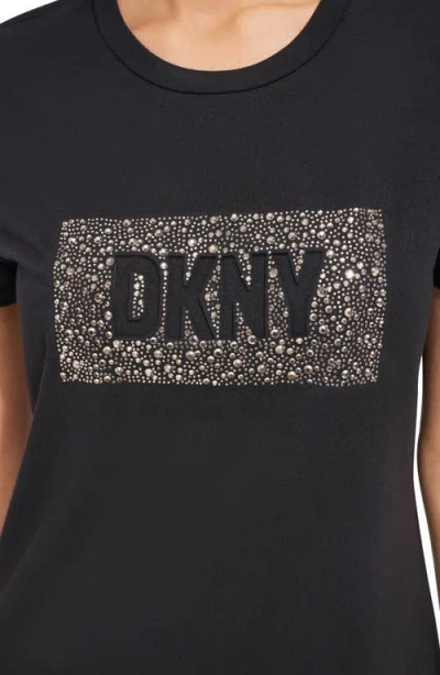 Dkny Women's Studded-logo Crewneck Short-sleeve Top In Black