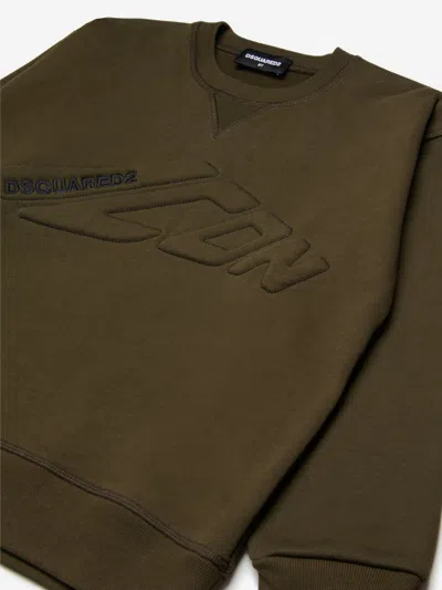 Dsquared2 Felpa Girocollo Con Logo Icon In Rilievo In Green