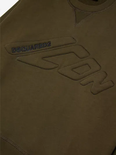 Dsquared2 Felpa Girocollo Con Logo Icon In Rilievo In Green