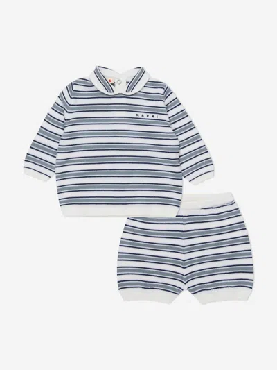 Marni Baby Striped Short Set In Blue