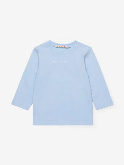 Marni Baby Long Sleeve Logo T-shirt In Blue