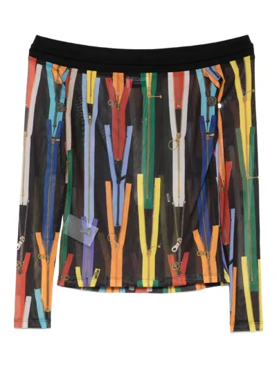 Moschino Off-shoulder Zip-print Blouse In Multi