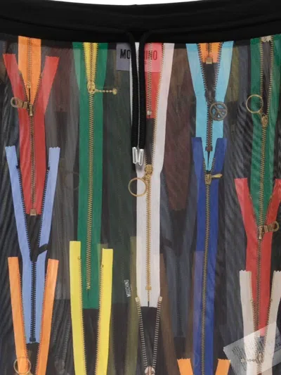 Moschino Off-shoulder Zip-print Blouse In Multi