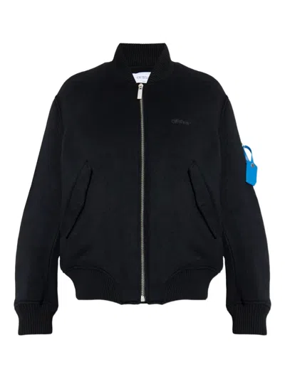 Off-white Ribbed Bomber Jacket Featuring Side Pockets In Black