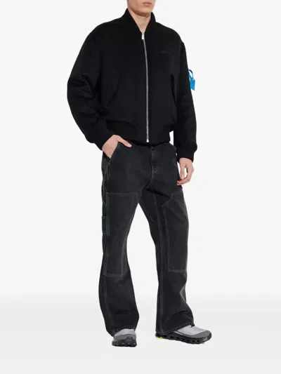 Off-white Ribbed Bomber Jacket Featuring Side Pockets In Black