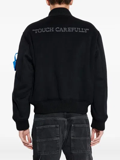Off-white Ribbed Bomber Jacket Featuring Side Pockets In Black