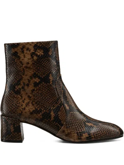 Stuart Weitzman Maeve Snake-printed Leather Booties In Brown