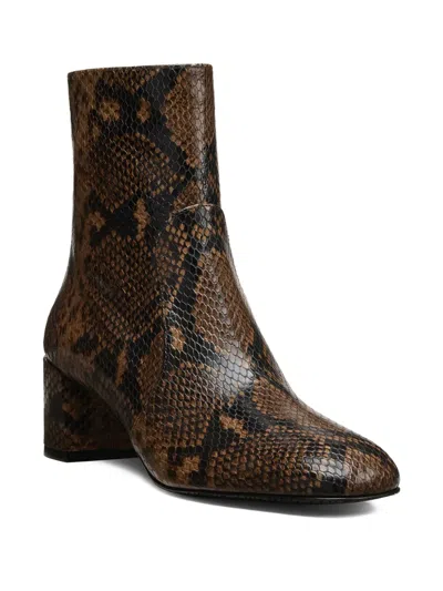 Stuart Weitzman Maeve Snake-printed Leather Booties In Brown