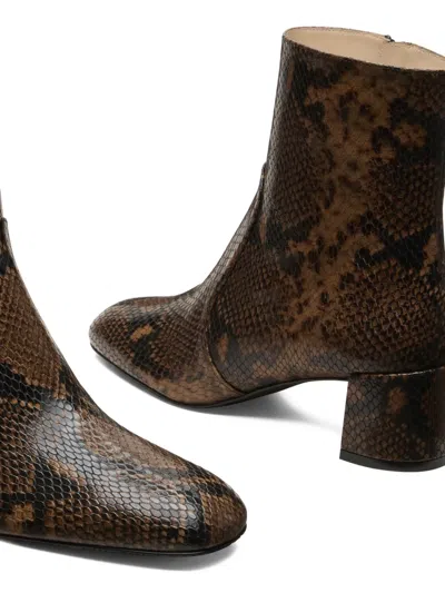 Stuart Weitzman Maeve Snake-printed Leather Booties In Brown