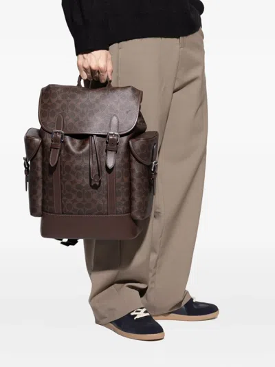 Coach Hitch Backpack In Signature Canvas In Brown