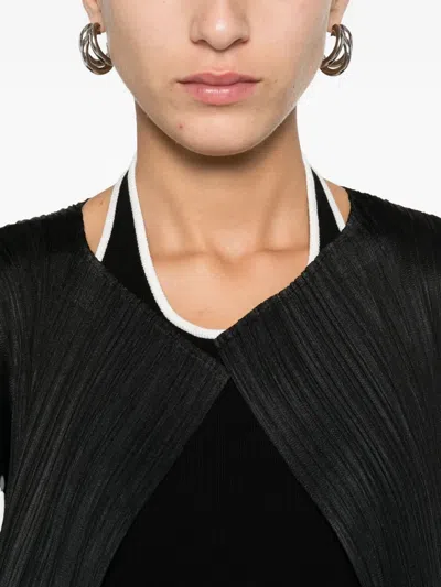 Issey Miyake Pleated Open-front Cardigan In Black