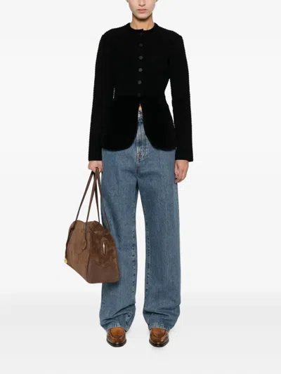 Emporio Armani Buttoned Crewneck Jacket In Black