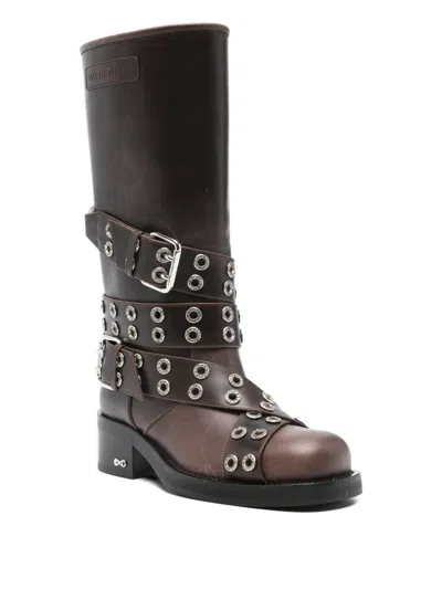 Mach&mach Buckle Belt Embellished Leather Biker Boots In Brown