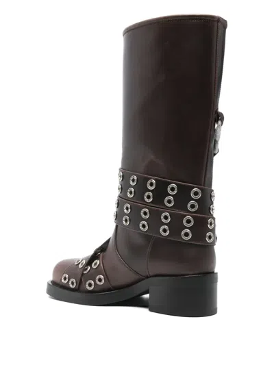 Mach&mach Buckle Belt Embellished Leather Biker Boots In Brown