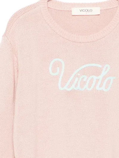 Vicolo Logo-detail Crew-neck Sweater In Pink