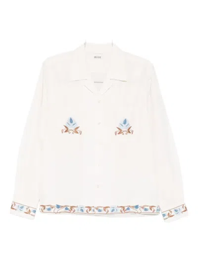 Bode Nouveau Vine Camp-collar Embroidered Cotton-poplin Shirt In Neutral