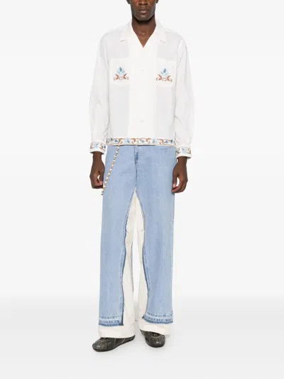 Bode Nouveau Vine Camp-collar Embroidered Cotton-poplin Shirt In Neutral