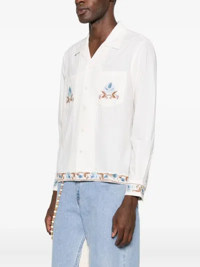 Bode Nouveau Vine Camp-collar Embroidered Cotton-poplin Shirt In Neutral