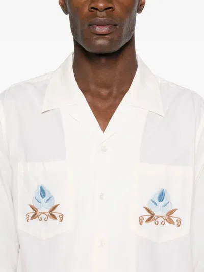 Bode Nouveau Vine Camp-collar Embroidered Cotton-poplin Shirt In Neutral