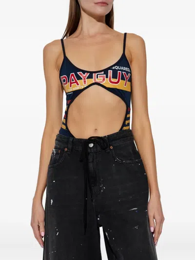 Dsquared2 Multicolour Cut-out Bodysuit Adjustable Straps In Blue
