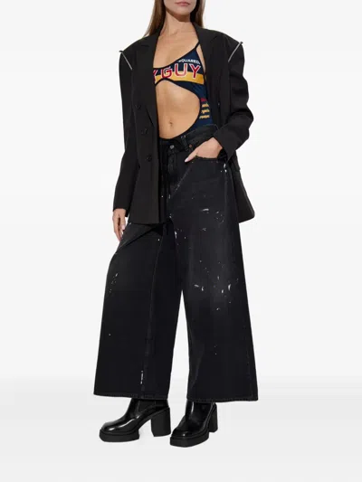 Dsquared2 Multicolour Cut-out Bodysuit Adjustable Straps In Blue