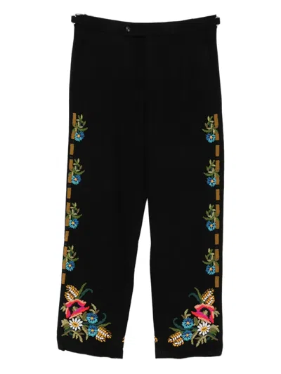 Bode Beaded Aquitaine Wool Straight Pants In Black