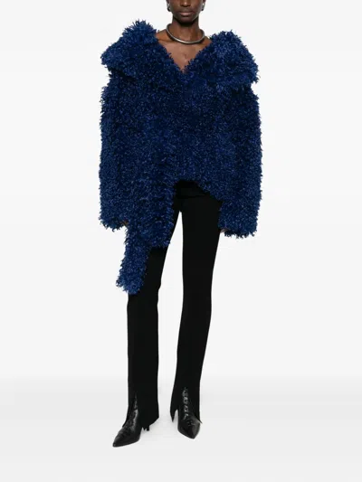 Rotate Birger Christensen Faux-fur Belted Jacket In Blue
