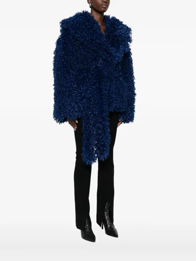 Rotate Birger Christensen Faux-fur Belted Jacket In Blue