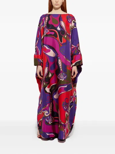 Pucci Orchidee Print Long Silk Kaftan In Purple