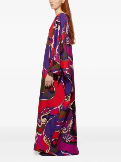 Pucci Orchidee Print Long Silk Kaftan In Purple