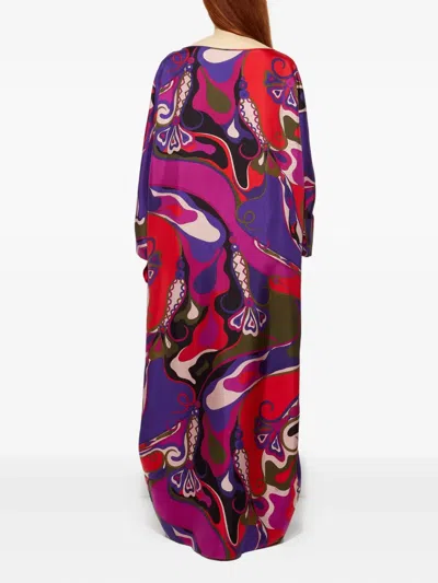 Pucci Orchidee Print Long Silk Kaftan In Purple