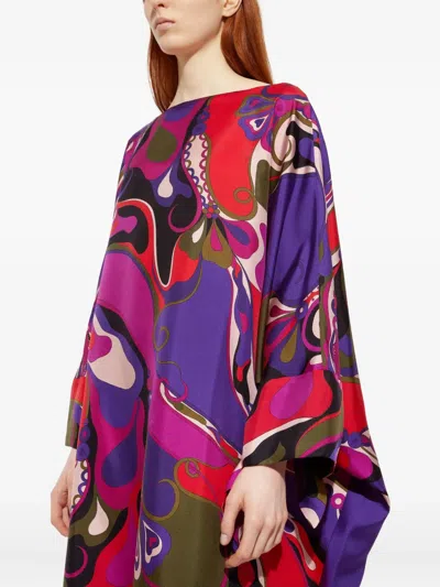 Pucci Orchidee Print Long Silk Kaftan In Purple